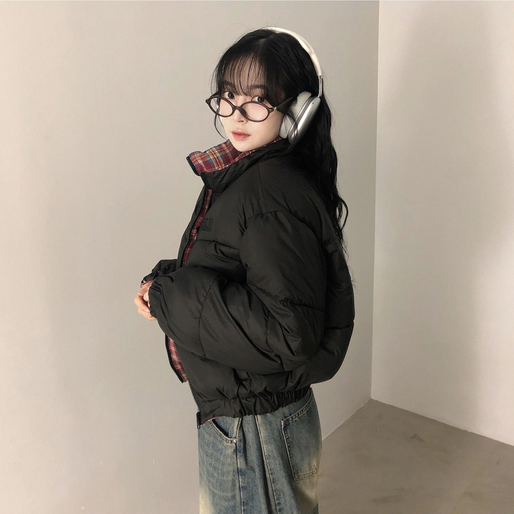 リバーシブルチェック刺繍ダウンジャンパー RED