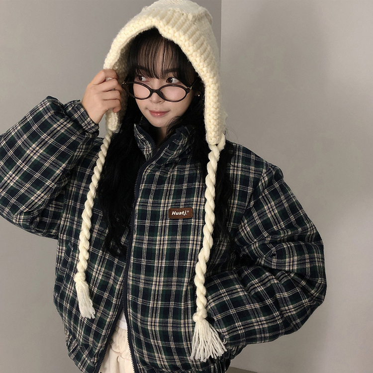 リバーシブルチェック刺繍ダウンジャンパー GREEN