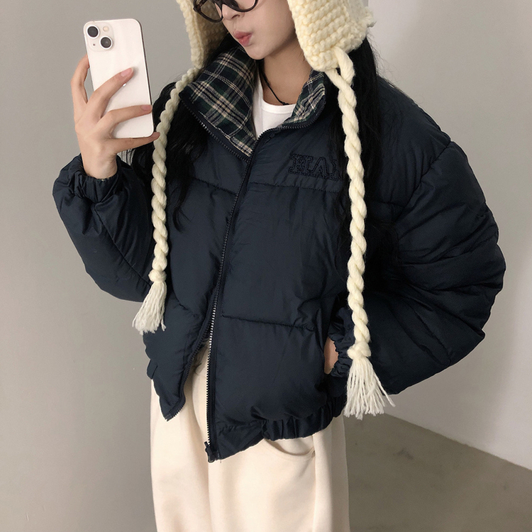 リバーシブルチェック刺繍ダウンジャンパー GREEN