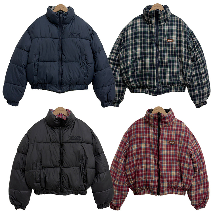 リバーシブルチェック刺繍ダウンジャンパー
