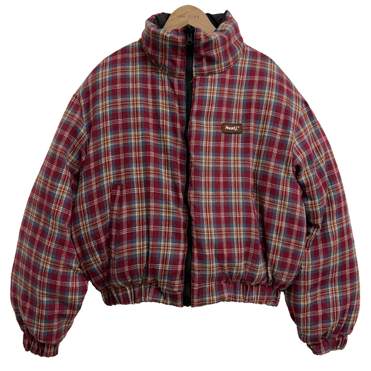 リバーシブルチェック刺繍ダウンジャンパー