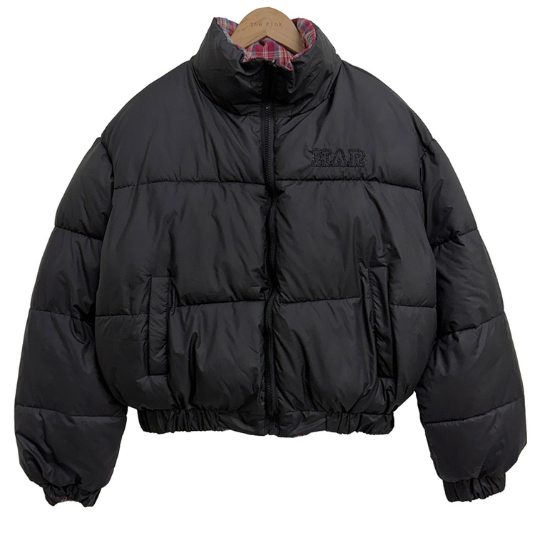 リバーシブルチェック刺繍ダウンジャンパー