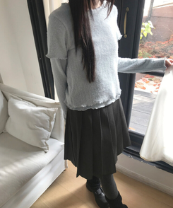 レイヤードアンゴラフリル半袖Tシャツ SKY BLUE