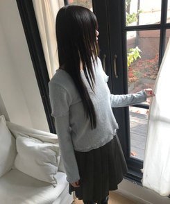 レイヤードアンゴラフリル半袖Tシャツ SKY BLUE