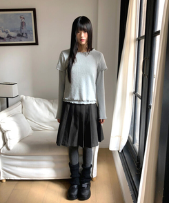 レイヤードアンゴラフリル半袖Tシャツ SKY BLUE