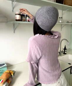 レイヤードアンゴラフリル半袖Tシャツ PINK