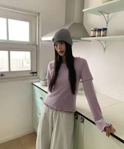 レイヤードアンゴラフリル半袖Tシャツ PINK