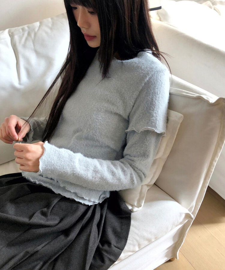 レイヤードアンゴラフリル半袖Tシャツ SKY BLUE