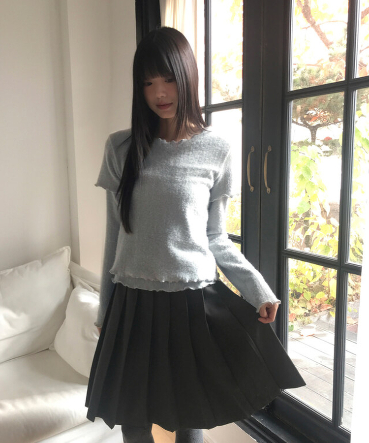 レイヤードアンゴラフリル半袖Tシャツ SKY BLUE