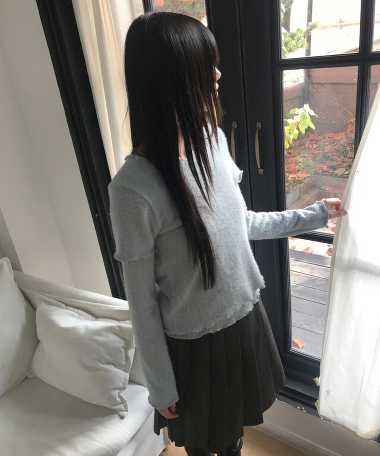 レイヤードアンゴラフリル半袖Tシャツ SKY BLUE