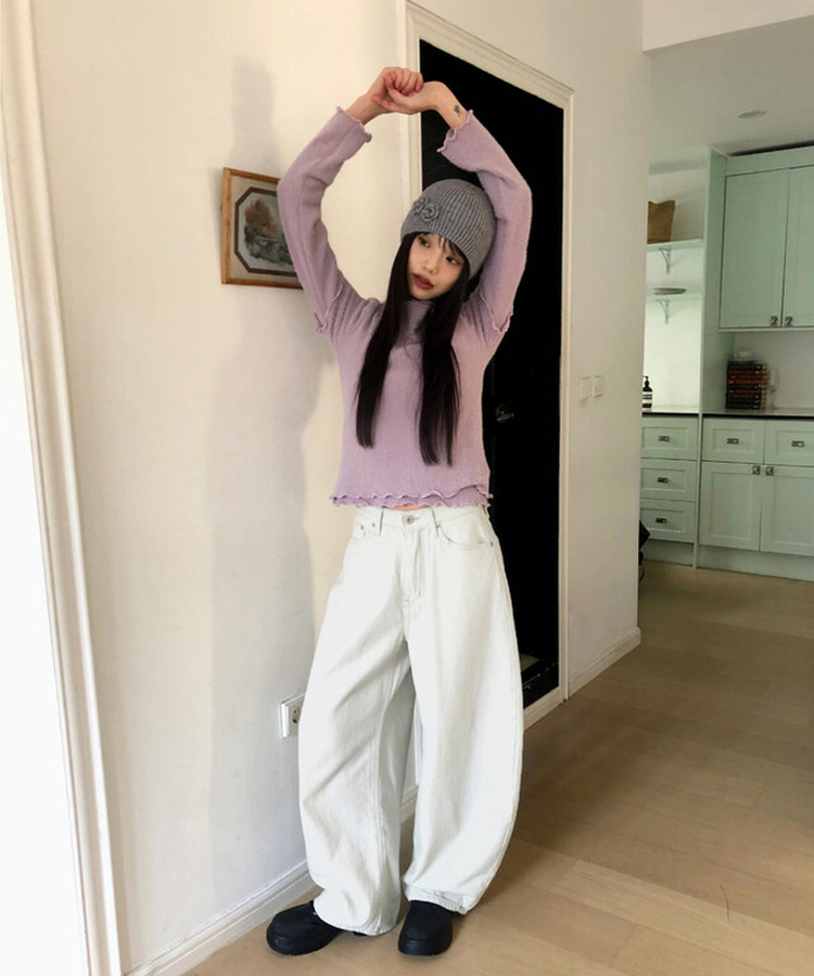 レイヤードアンゴラフリル半袖Tシャツ PINK