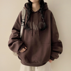 【起毛】刺繍ワッペンフード BROWN