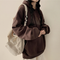 【起毛】刺繍ワッペンフード BROWN