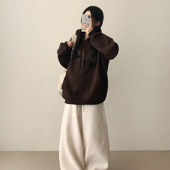 【起毛】刺繍ワッペンフード BROWN