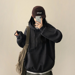 【起毛】刺繍ワッペンフード CHARCOAL