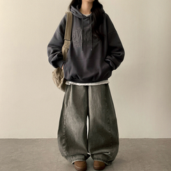 【起毛】刺繍ワッペンフード CHARCOAL