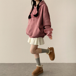 【起毛】刺繍ワッペンフード PINK