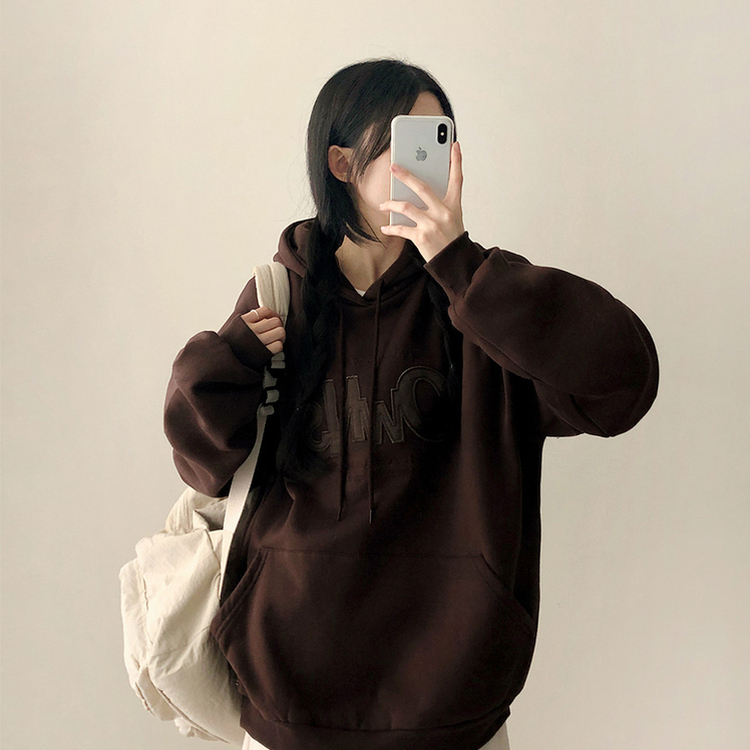 【起毛】刺繍ワッペンフード BROWN