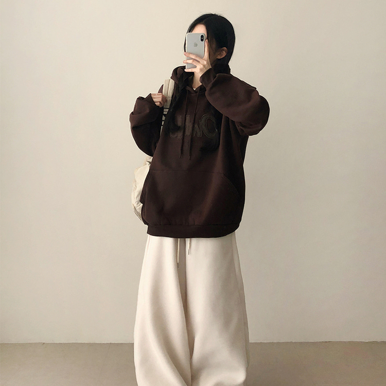 【起毛】刺繍ワッペンフード BROWN