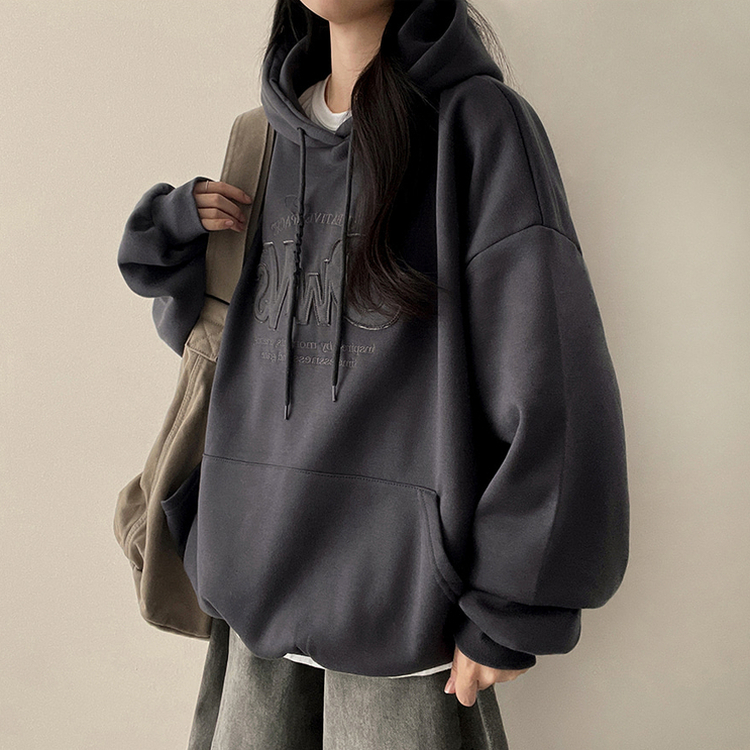 【起毛】刺繍ワッペンフード CHARCOAL