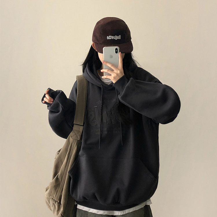 【起毛】刺繍ワッペンフード CHARCOAL