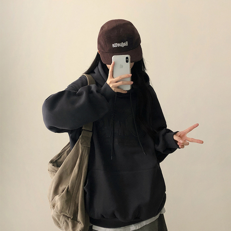 【起毛】刺繍ワッペンフード CHARCOAL