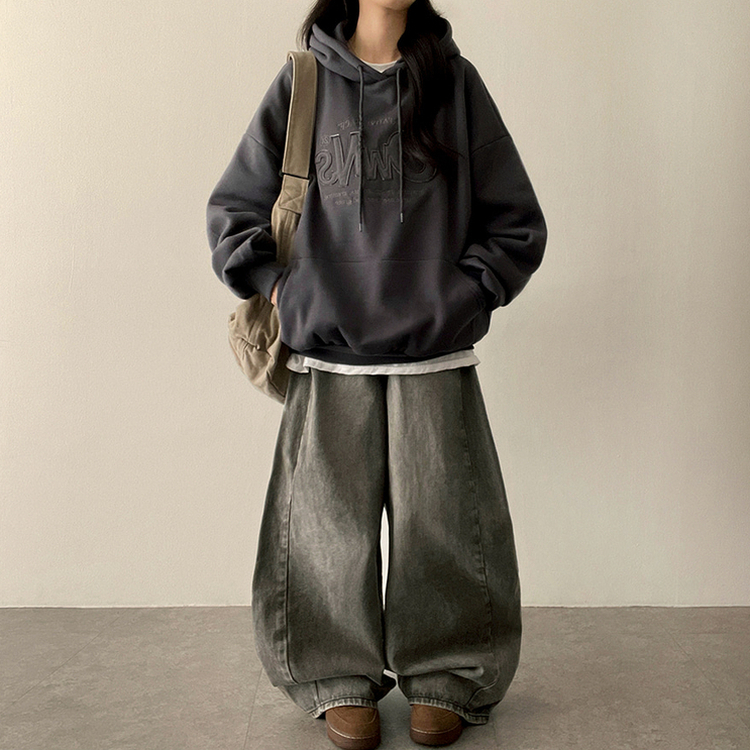 【起毛】刺繍ワッペンフード CHARCOAL