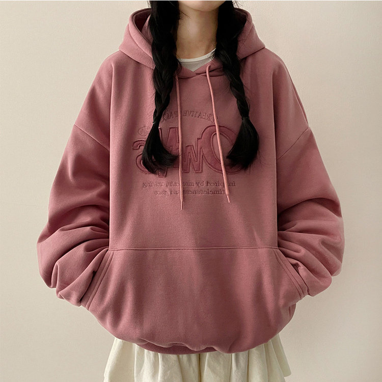 【起毛】刺繍ワッペンフード PINK