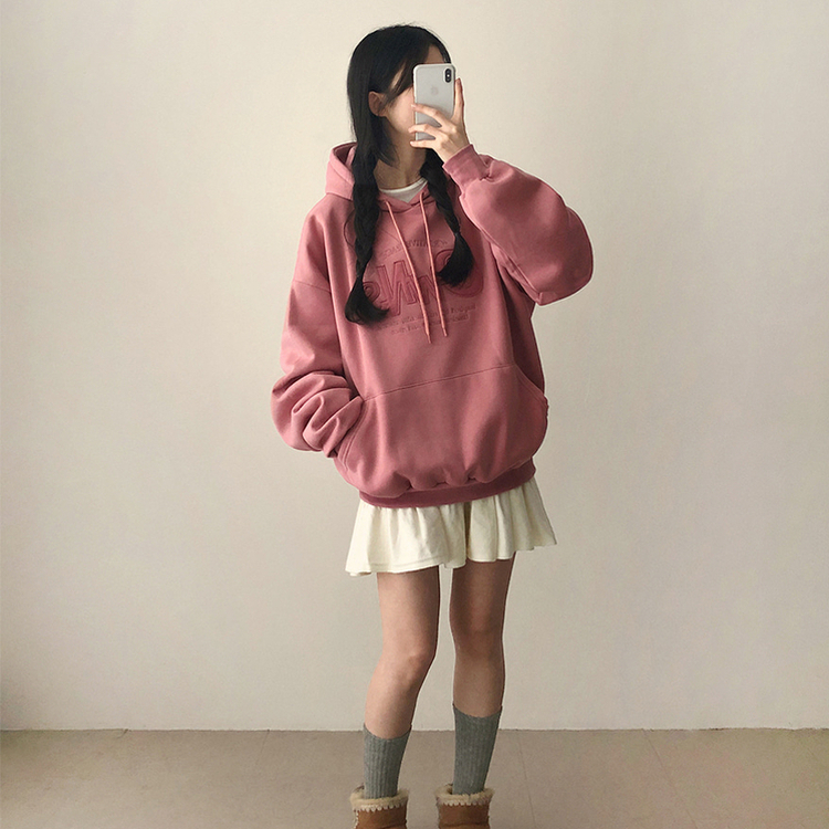 【起毛】刺繍ワッペンフード PINK