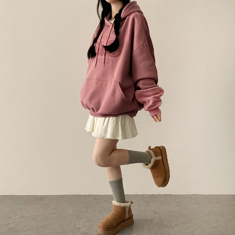 【起毛】刺繍ワッペンフード PINK