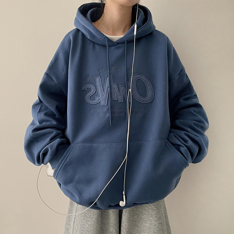 【起毛】刺繍ワッペンフード BLUE