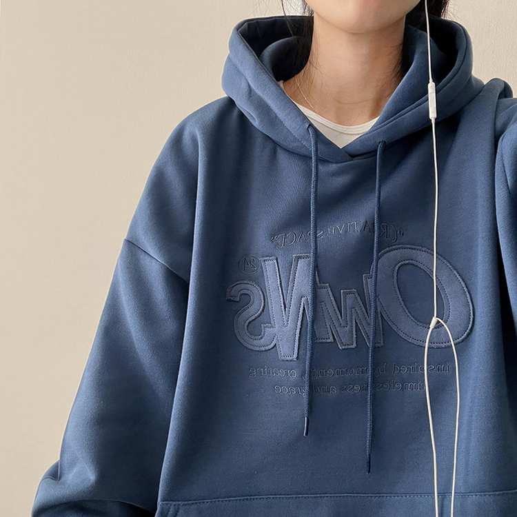 【起毛】刺繍ワッペンフード BLUE