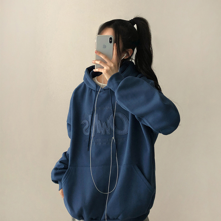 【起毛】刺繍ワッペンフード BLUE