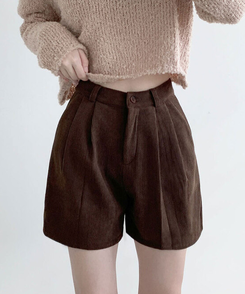 융기모 룬트 융기모 핀턱 코듀로이 기모 숏팬츠 딥브라운