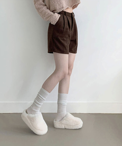 융기모 룬트 융기모 핀턱 코듀로이 기모 숏팬츠 딥브라운