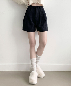 융기모 룬트 융기모 핀턱 코듀로이 기모 숏팬츠 차콜