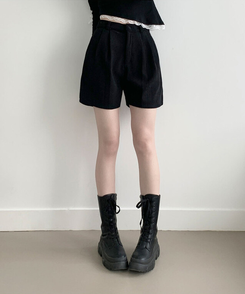 융기모 룬트 융기모 핀턱 코듀로이 기모 숏팬츠 블랙
