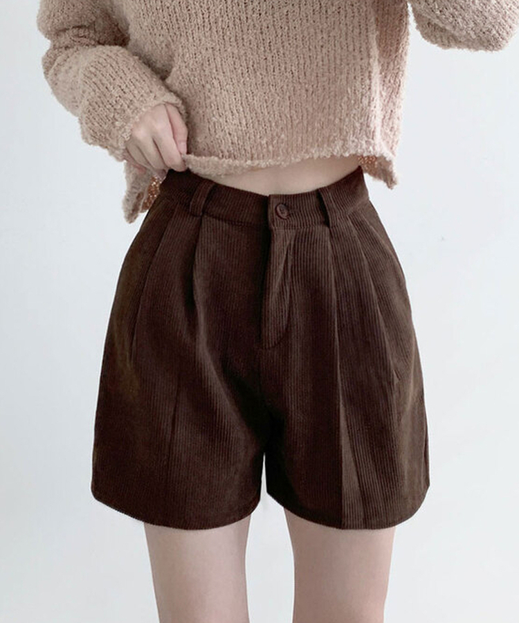 융기모 룬트 융기모 핀턱 코듀로이 기모 숏팬츠 딥브라운