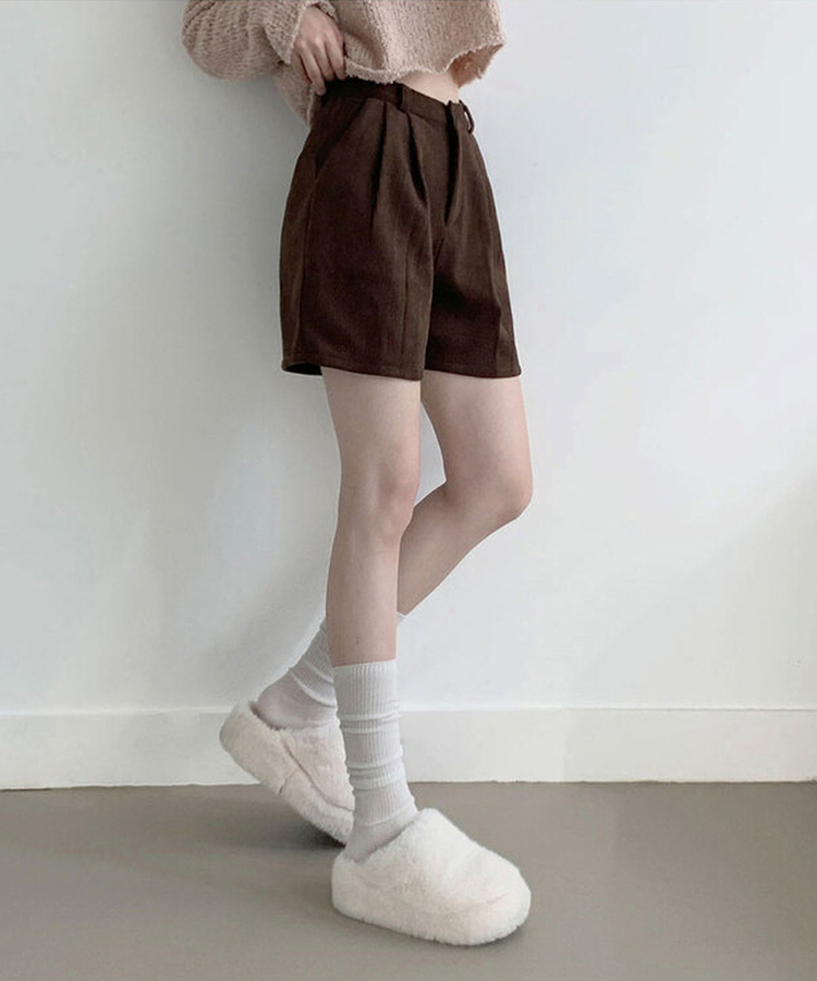 융기모 룬트 융기모 핀턱 코듀로이 기모 숏팬츠 딥브라운