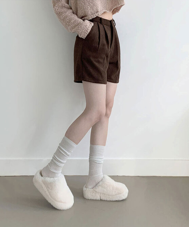 융기모 룬트 융기모 핀턱 코듀로이 기모 숏팬츠 딥브라운