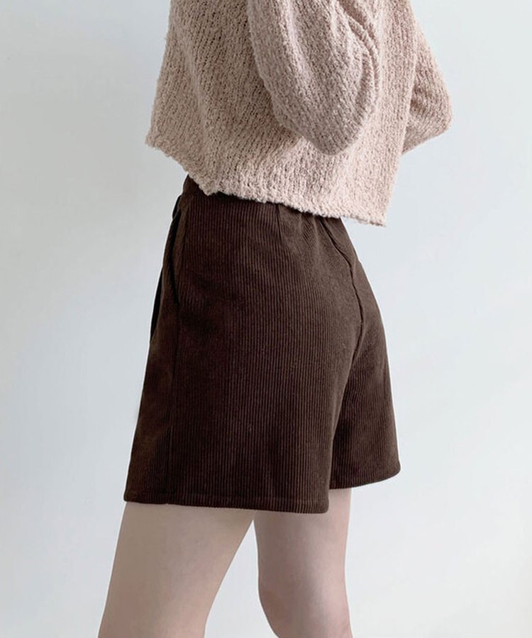 융기모 룬트 융기모 핀턱 코듀로이 기모 숏팬츠 딥브라운