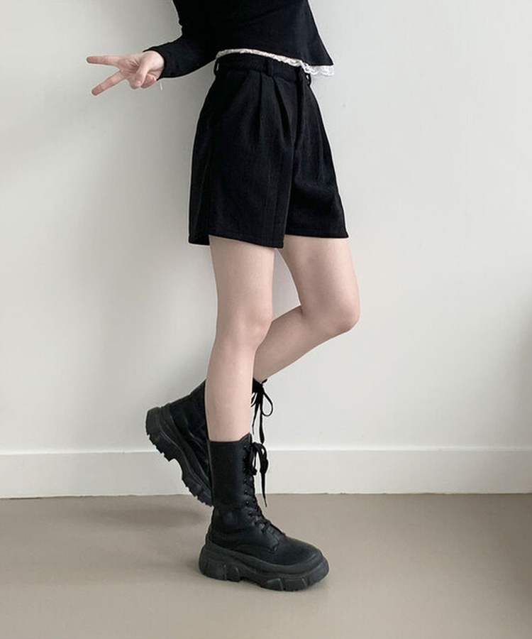 융기모 룬트 융기모 핀턱 코듀로이 기모 숏팬츠 블랙