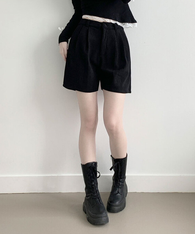 융기모 룬트 융기모 핀턱 코듀로이 기모 숏팬츠 블랙