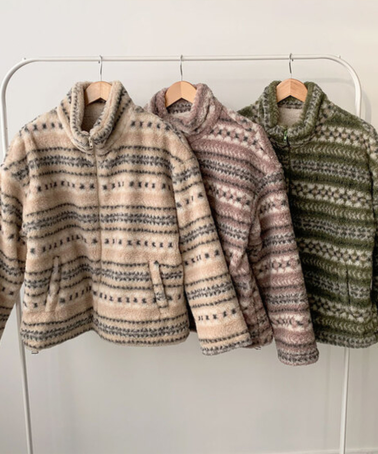 타비 뽀글 양털 패턴 전체퍼안감 하프넥 후리스 점퍼 루즈핏 덤블점퍼