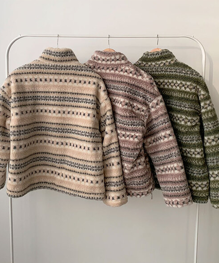 타비 뽀글 양털 패턴 전체퍼안감 하프넥 후리스 점퍼 루즈핏 덤블점퍼