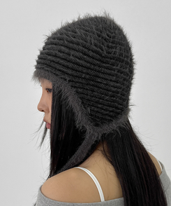 ストライプストラップビーニー BLACK