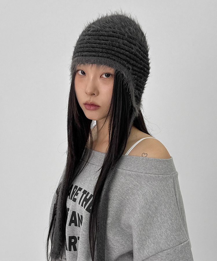 ストライプストラップビーニー BLACK