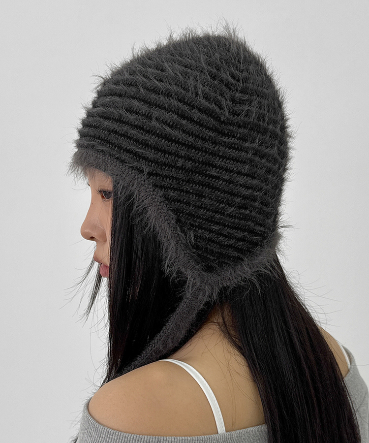 ストライプストラップビーニー BLACK