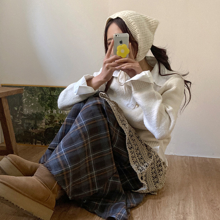 버피 셔츠 레이어드 버튼 일체형 니트 아이보리