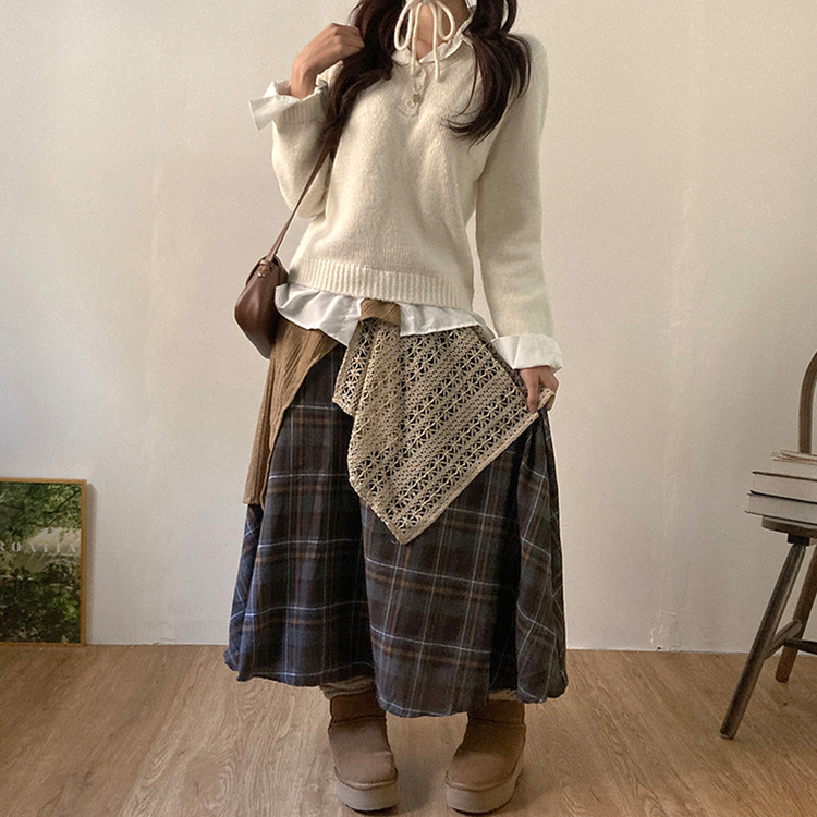 버피 셔츠 레이어드 버튼 일체형 니트 아이보리